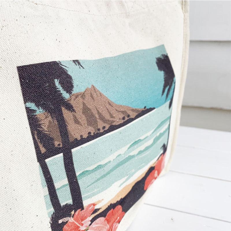 キャンバス地トートバッグ ハワイアンプリントハンドバッグ サイズが入るトート おしゃれなワイキキイラストのプリント ダイヤモンドヘッド Sepubg04d Seashells Zakka 通販 Yahoo ショッピング