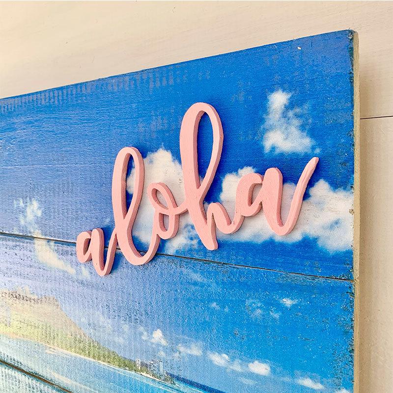 ワイキキビーチ写真プリントボード 期間限定お試し価格 ハワイの風景写真プレート おしゃれな海の写真ウッドボード 壁掛けアート木製パネル