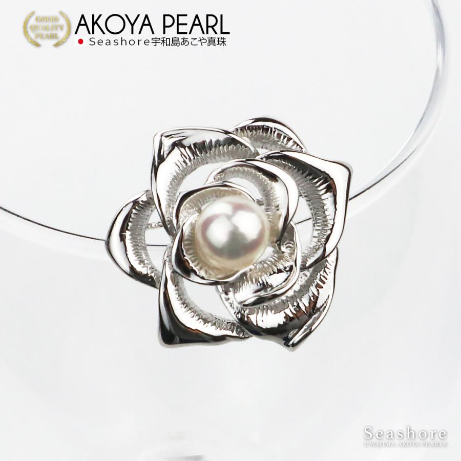 Seashore 宇和島あこや真珠 パール ブローチ 薔薇 レディース シルバー