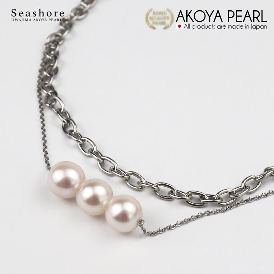 Seashore 宇和島あこや真珠 あこや真珠 3珠 ブレスレット 8.5-9.0mm