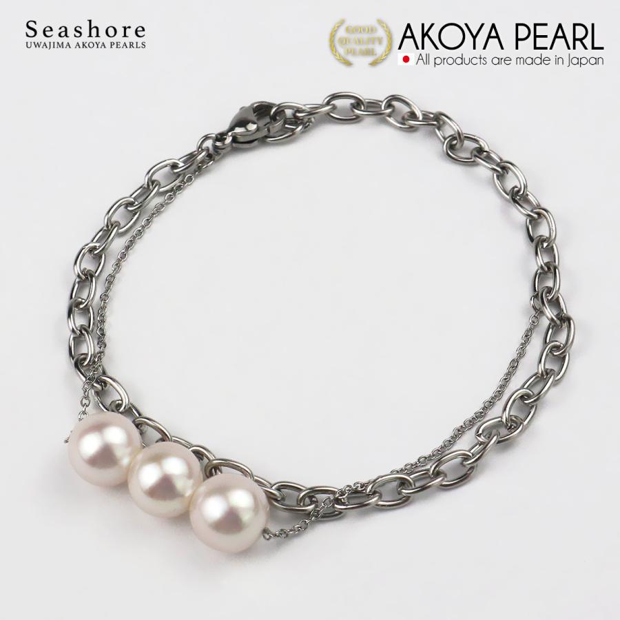 Seashore 宇和島あこや真珠 あこや真珠 3珠 ブレスレット 8.5-9.0mm