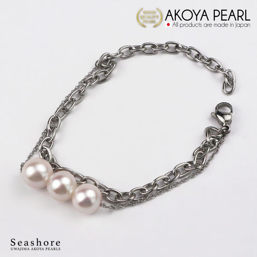 Seashore 宇和島あこや真珠 あこや真珠 3珠 ブレスレット 8.5-9.0mm