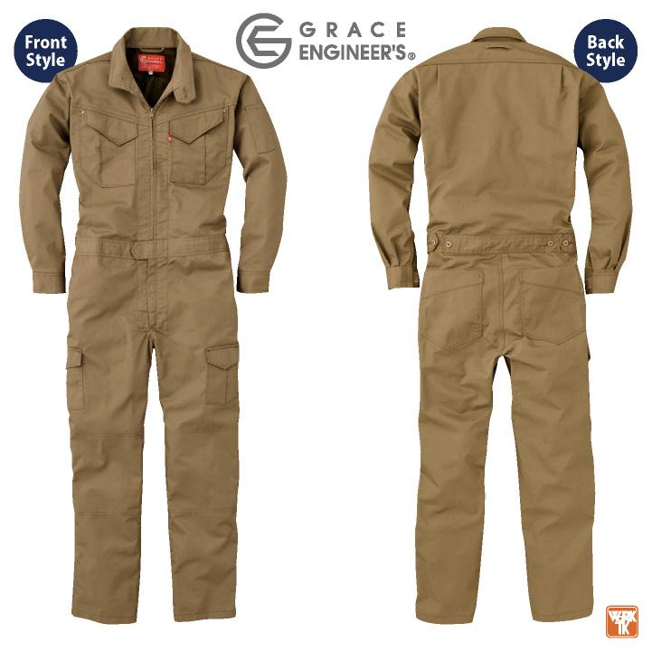 GRACE ENGINEERS つなぎ 通年用 GE-627 キャメル　LL グレースエンジニア 長袖つなぎ オーバーオール 春夏 秋冬 作業服 作業