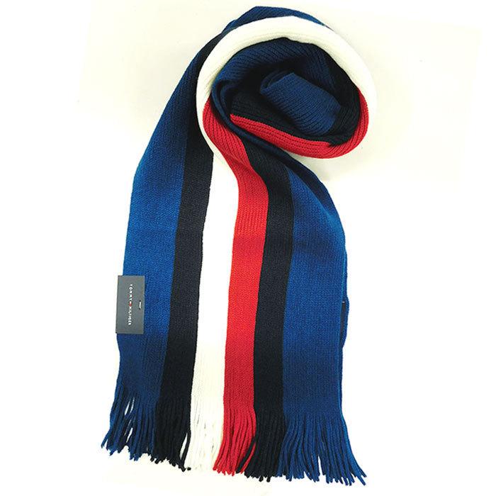 TOMMY HILFIGER WIDE GLOBAL STRIPE RASCHEL SCARFF COOL DIP トミー ヒルフィガー リブ編みニットマフラー DR1C 148666 1CT3359 460C3J 送料無料｜season