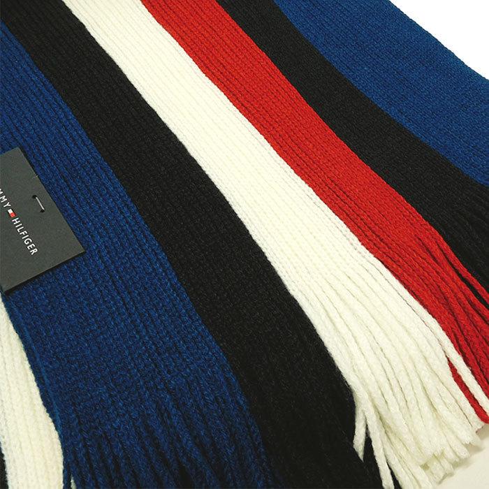 TOMMY HILFIGER WIDE GLOBAL STRIPE RASCHEL SCARFF COOL DIP トミー ヒルフィガー リブ編みニットマフラー DR1C 148666 1CT3359 460C3J 送料無料｜season｜02