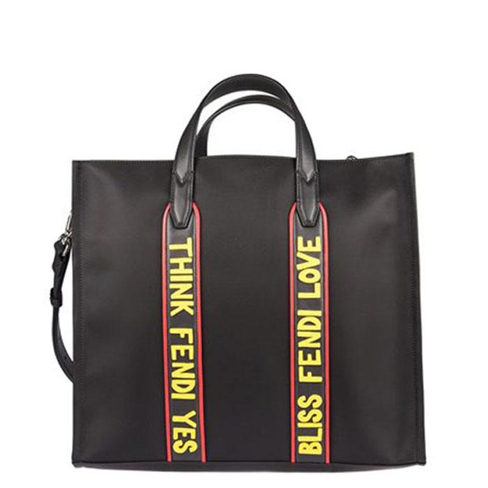 フェンディ バッグ FENDI TOTE NY SANTANDER ボキャブラリー ナイロン＆レザー 2ウェイトートバッグ BLACK