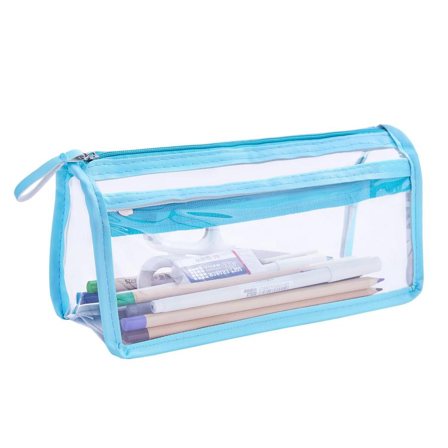 MIRAI 透明なペンシルポーチ ペンケース メイクアップバッグ マルチ目的 トラベル スクール ステーショナリー バッグ ダブル大容量 収