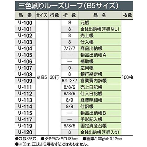 コクヨ 三色刷ルーズリーフ B5 金銭出納帳 26穴 100枚 リ-101｜sebas-store｜06