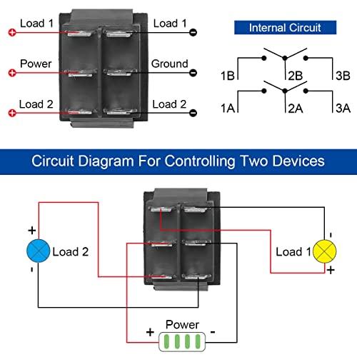 Xiatiaosann ロッカー スイッチ 6ピン 3 ポジション ON/OFF/ON DPDT DC 12V 10A モーター制御 トグル スイッチ モーメンタリ 極性反転スイッチ 防水｜sebas-store｜04