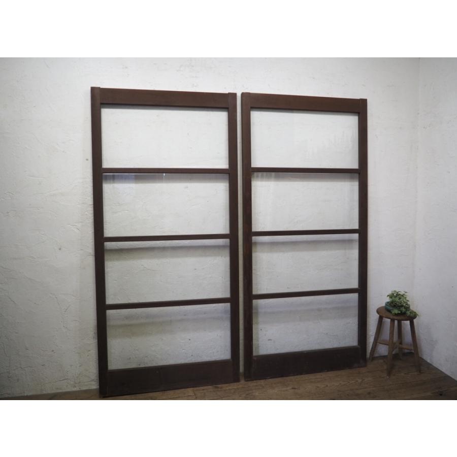 タA0268◆(3)×2枚◆しっかりとした造りの大きな古い木枠ガラス戸◆古建具引き戸玄関戸サッシレトロアンティークM松