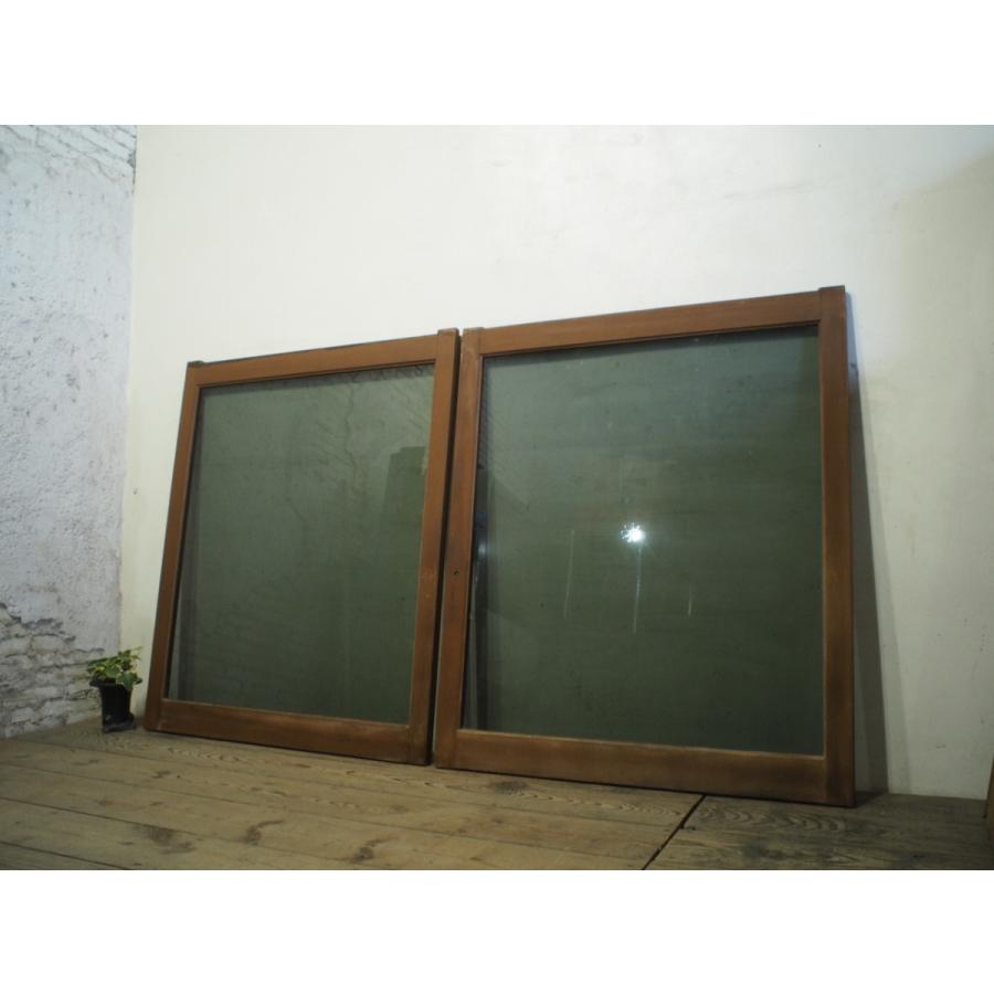 タA0752◆(2)×2枚◆珍しいグレーの様な透明ガラスの古い木枠引き戸◆古建具 窓 ガラス戸 レトロ ビンテージK笹1