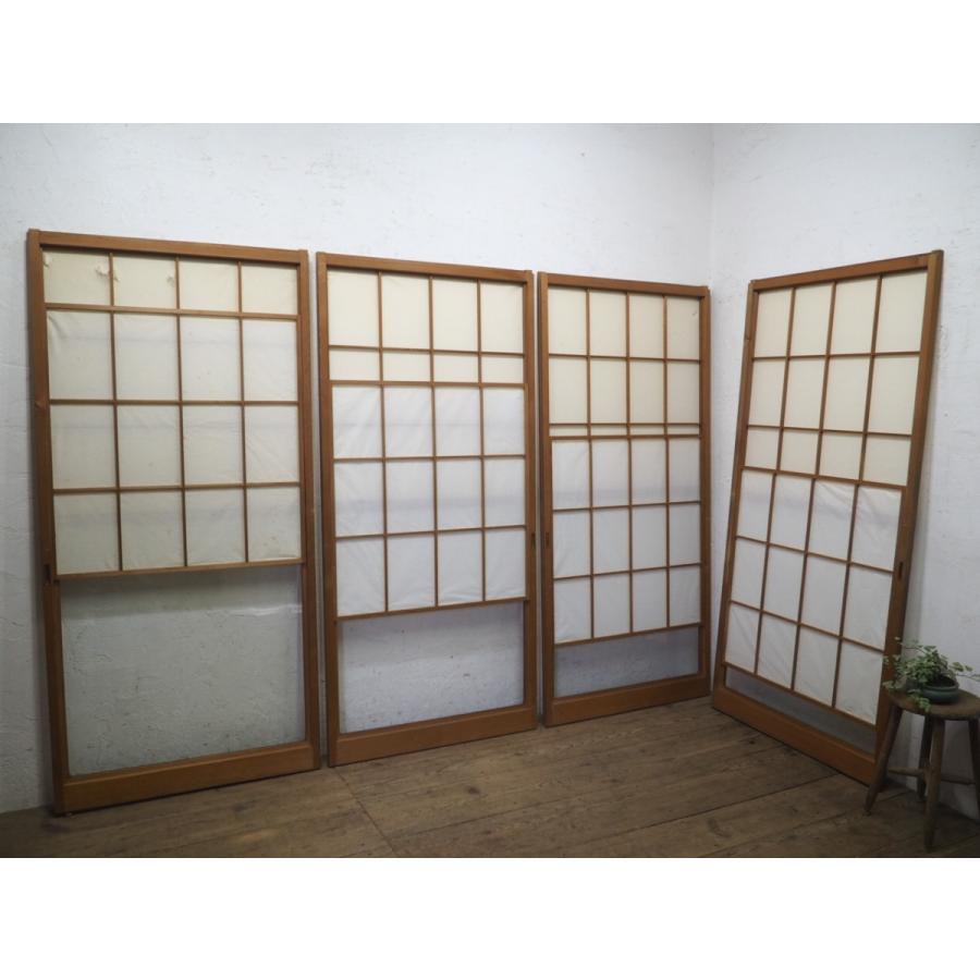 タB0082◆(1)×4枚◆シンプルなデザインの大きな雪見障子戸◆引き戸 ガラス戸 サッシ 和室 居酒屋 旅館 レトロM松