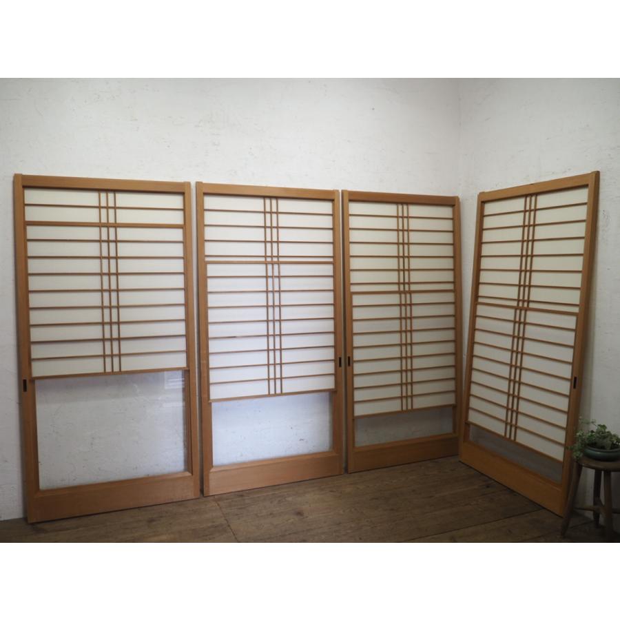 タb0236 1 4枚 状態の良い素敵な雪見障子戸 古建具引き戸ガラス戸サッシ古民家再生中古住宅レトロビンテージm松 希少