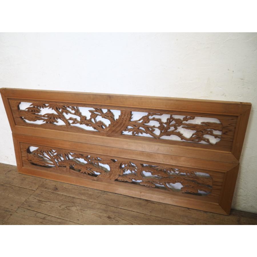 欄間 らんま 2枚 セット 2枚組 木彫り アンティーク 建具 和室 A0507 タO0316◇【H37,5cm×W168cm】×2枚◇木彫りデザインのレトロな古い木製
