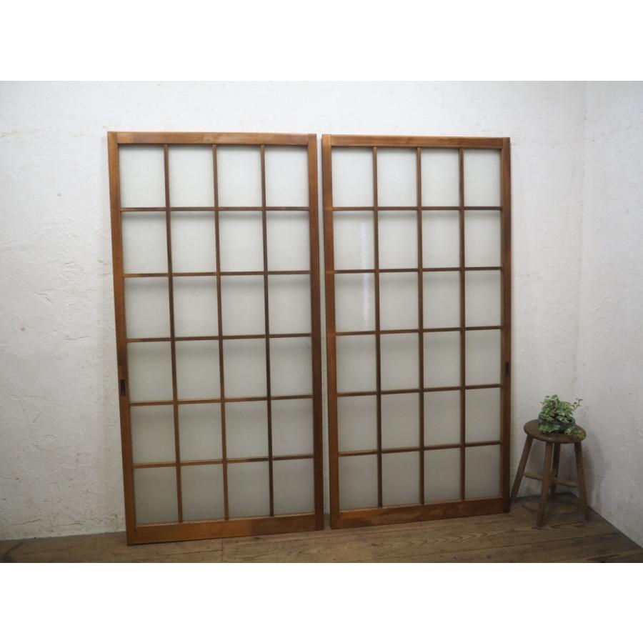 タC0153◆(3)×2枚◆ビンテージ◆格子デザインのレトロな古い木枠ガラス戸◆古建具ガラス戸サッシ古民家再生町家L松