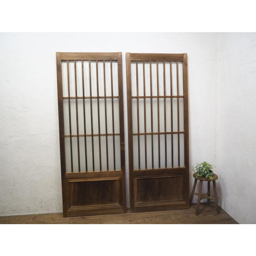 円 日本メーカー新品 タd0060 2 2枚 アンティーク 格子デザインの大きな古い木製ガラス戸 古建具引き戸格子戸サッシ玄関戸レトロl松