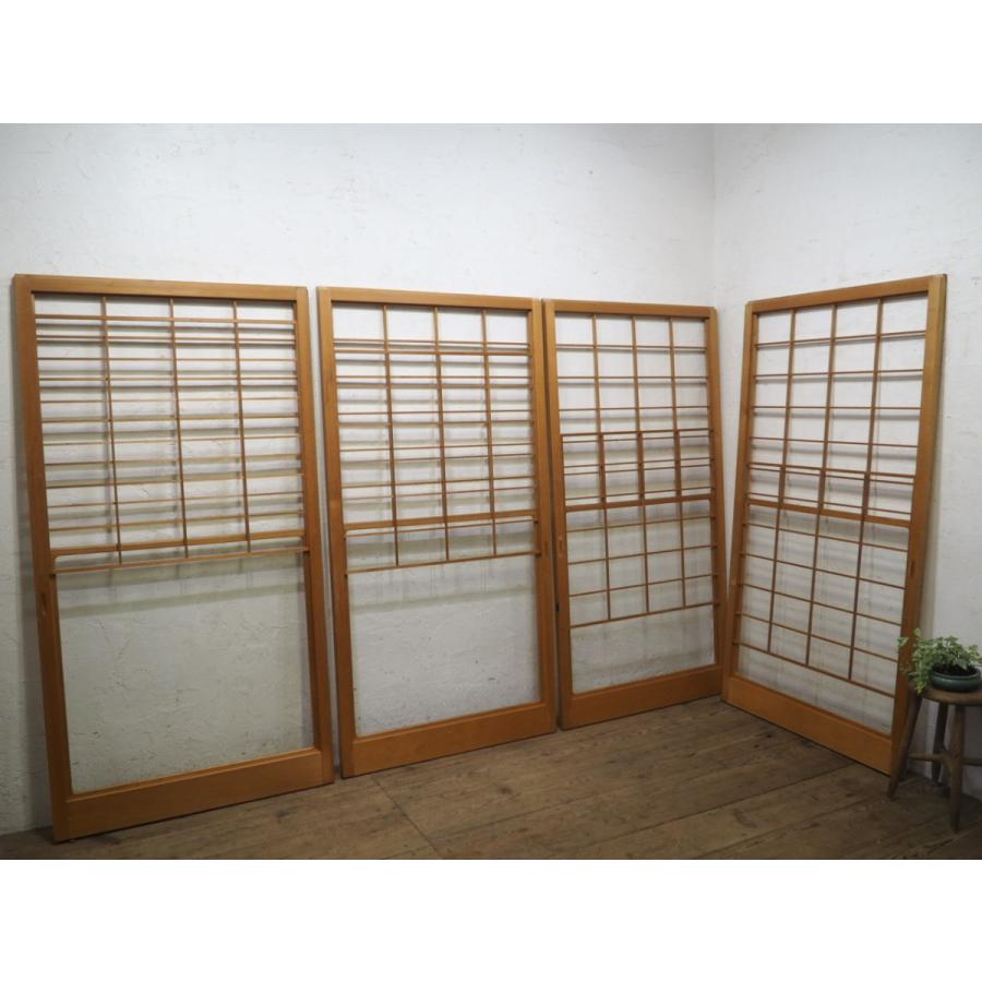 中古 タd0166 1 H176 5cm W90 5cm 4枚 シンプルなデザインのレトロな雪見障子戸 古建具 ガラス戸 引き戸 古民家 和室 リフォームm松 Discoversvg Com