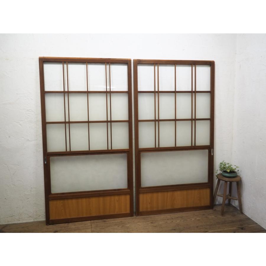 タD0844◆(1)×2枚◆可愛いデザインガラスの古い木製引き戸◆建具 ガラス戸 サッシ 古民家再生 レトロ ビンテージL松