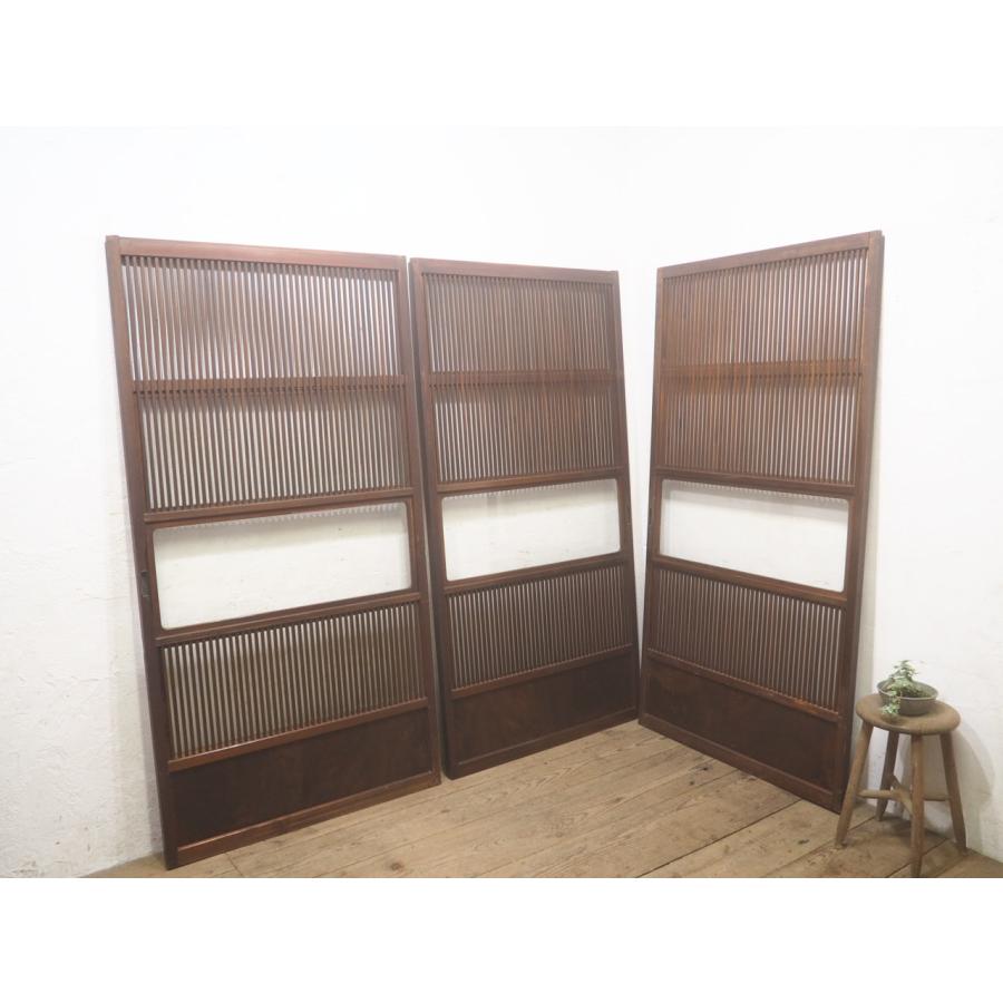 タH0888◇【H177cm×W90cm】×3枚◇裏ガラス枠付き◇千本格子の  