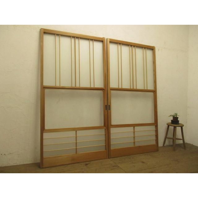 タH627◆(2)×２枚◆モールガラスのレトロな古い木製引き戸◆建具 リノベーション 古民家再生L下