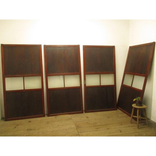 タh9 H177 5cm W90 5cm ４枚 アンティーク ガラス入りのレトロな古い木製引き戸 建具板戸帯戸和室m下 その他板戸 障子