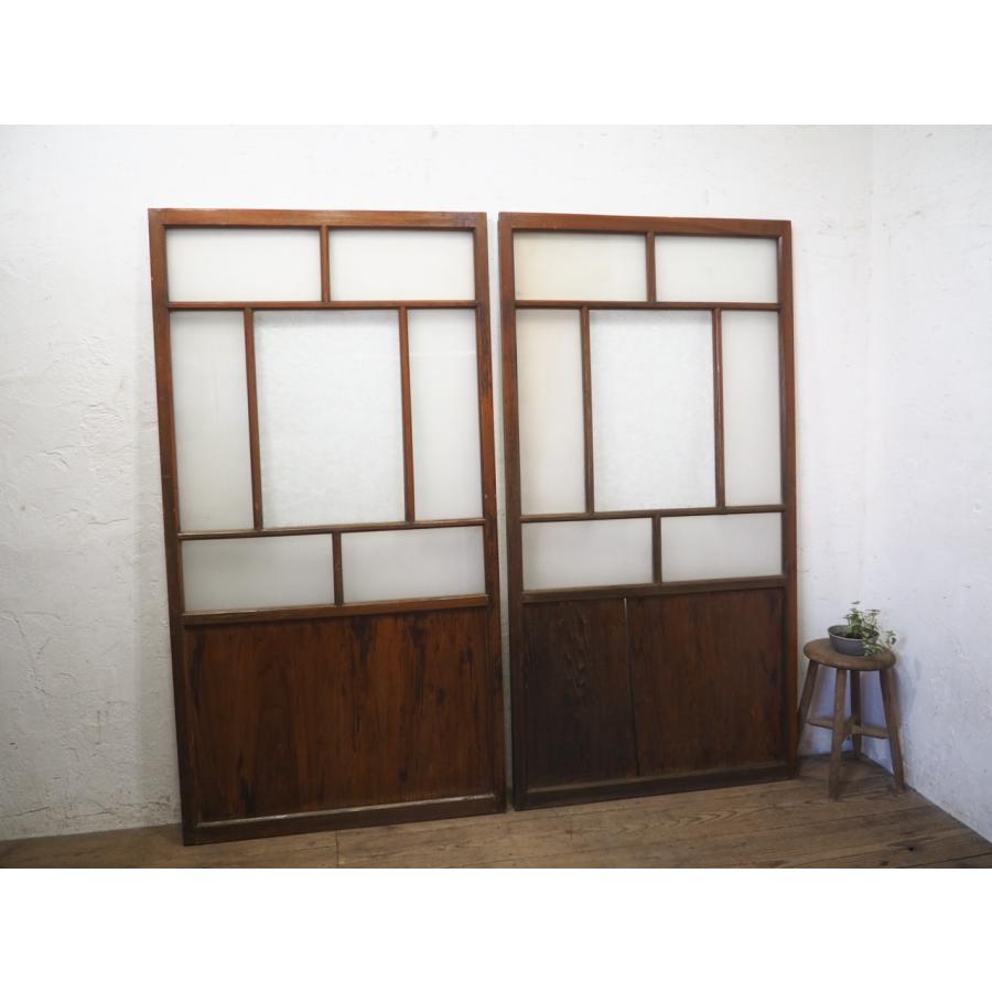日本のアンティーク ガラス戸 2枚セット 引き戸 建具 古道具 大正 昭和
