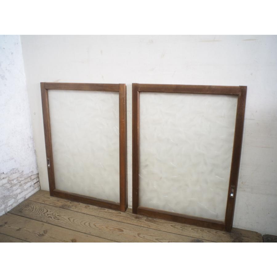 タI0148◇【H95cm×W70cm】×2枚◇昭和レトロなデザインガラスの古い木枠