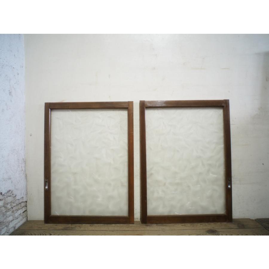 タI0148◇【H95cm×W70cm】×2枚◇昭和レトロなデザインガラスの古い木枠