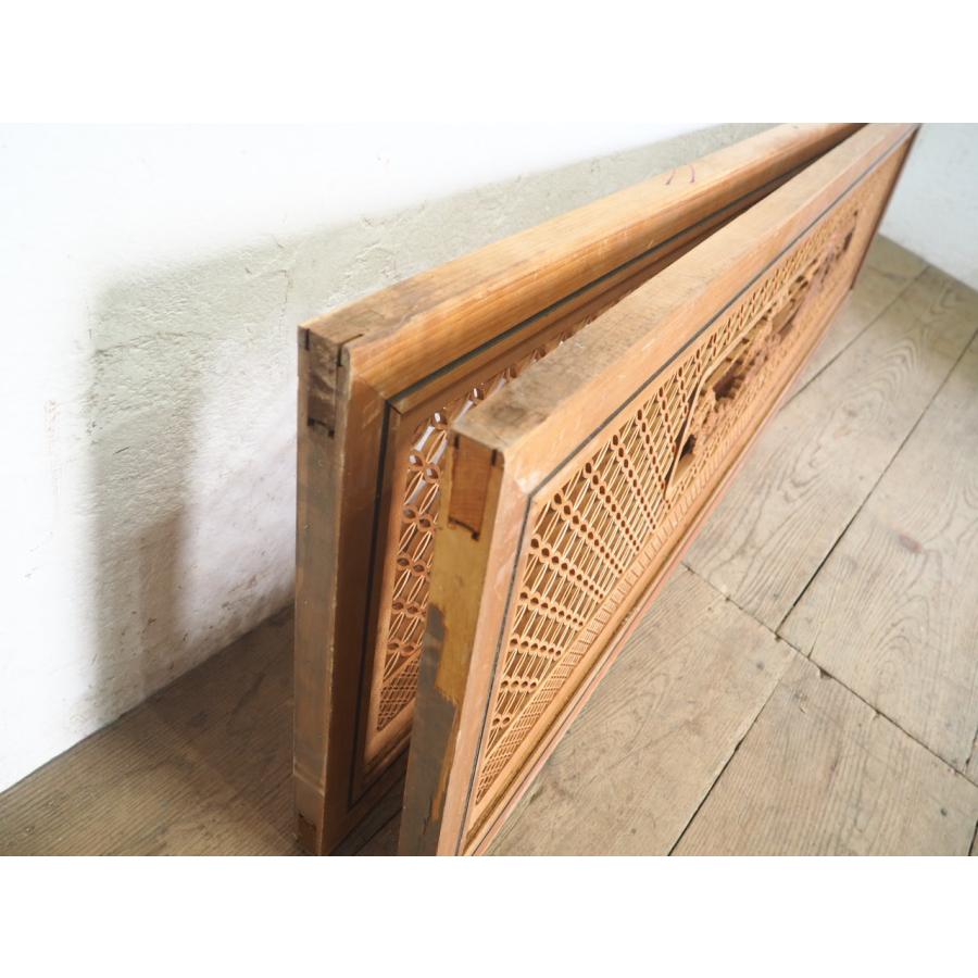 組子細工木製欄間建具 明り取り古民家 オブジェ レトロ アンティーク2枚