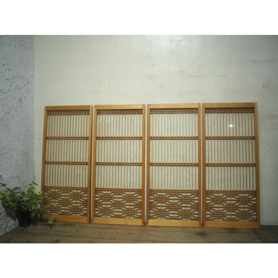 タK0690◇【H98cm×W43,5cm】×4枚◇ガラス入り◇組子細工のレトロ タK0690◇【H98cm×W43,5cm】×4枚◇ガラス入り◇組子細工のレトロ