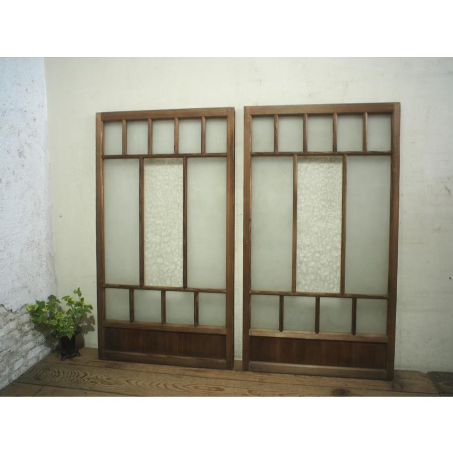 日本のアンティーク ガラス戸 2枚セット 引き戸 建具 古道具 大正 昭和