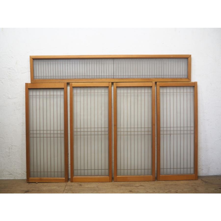 建具　　ガラス入り帯戸 タM0684◇5枚セット◇ガラス入り◇シンプルな組子細工の書院戸