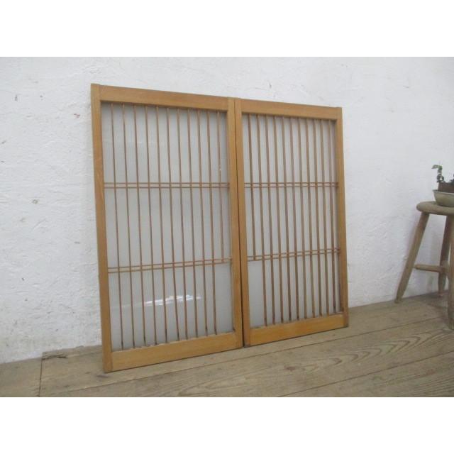 ユN068◆×2枚◆レトロな味わいの古い木枠ガラス戸◆建具引き戸書院戸古民家町屋和室リフォームS笹1