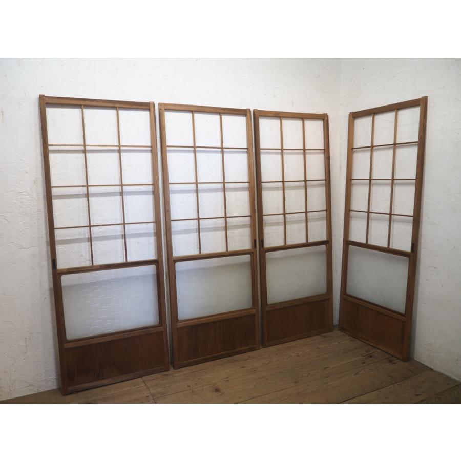 タN0814◇【H177cm×W67cm】×4枚◇ガラス入りのレトロな障子戸◇建具