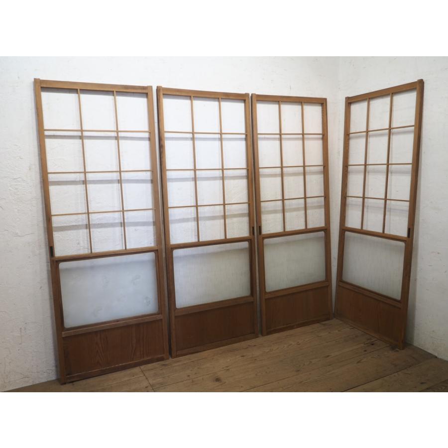 タN0814◇【H177cm×W67cm】×4枚◇ガラス入りのレトロな障子戸◇建具