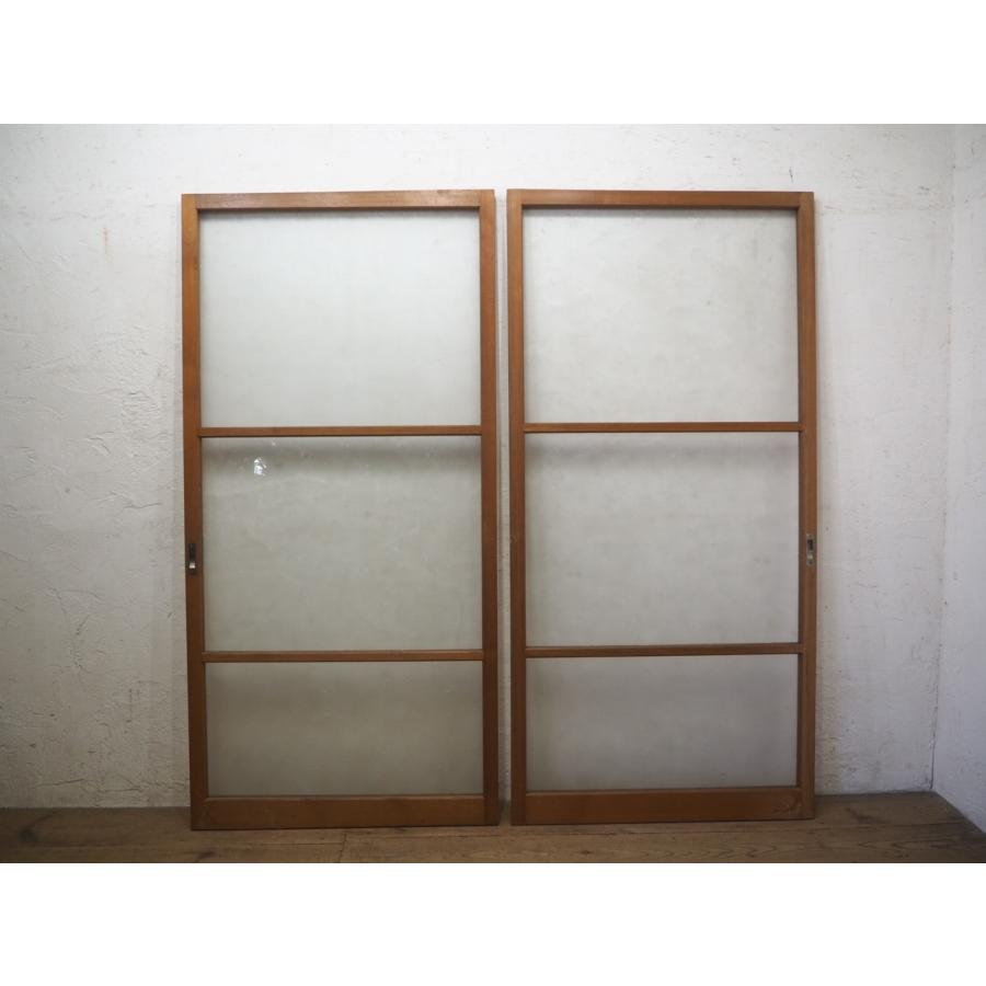 オズネロ　引き取り限定　木製建具　レトロガラス　4枚セット タE0304◇(2)【H177cm×W67,5cm】×2枚◇昭和レトロな古い木枠ガラス戸