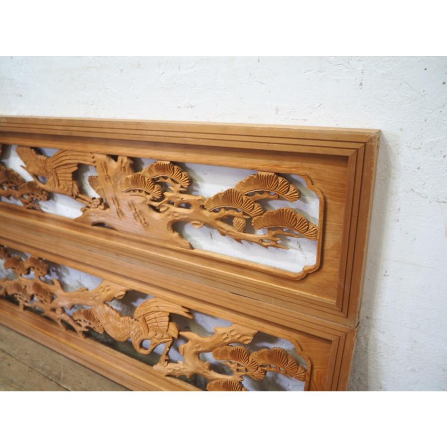 欄間　2枚セット　木製彫刻装飾 タP0327◇×2枚◇素敵な木彫りデザインの古い木製欄間◇