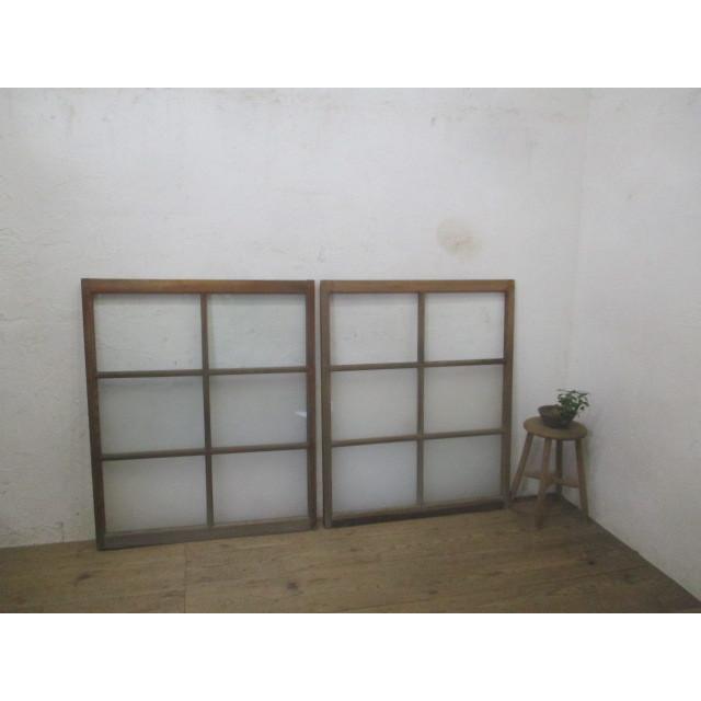 タP837◆×2枚◆レトロな味わいの古い木枠ガラス戸◆建具引き戸サッシ古民家町屋カフェアンティークK笹1