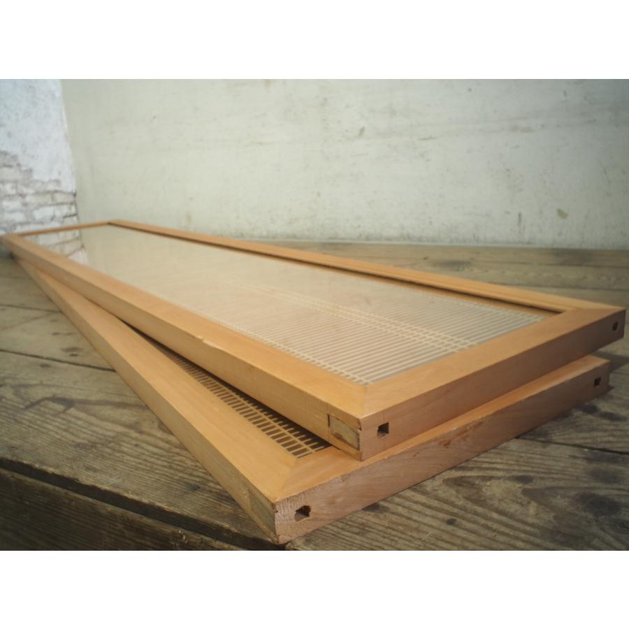 タQ0251◇(1)×2枚◇両面ガラス入り◇素敵な組子細工の古い木製欄間