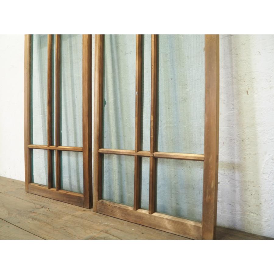 タQ0544◇(2)【H137,5cm×W49,5cm】×2枚◇珍しい網入りの古い木枠