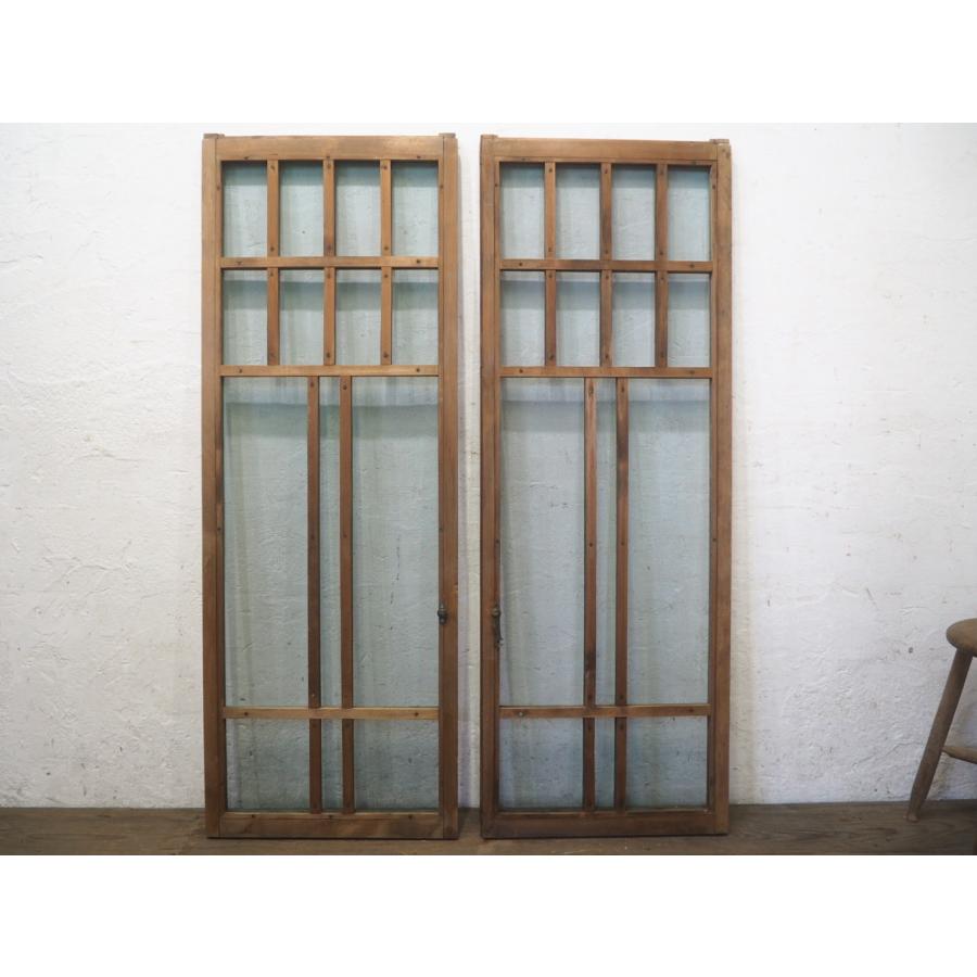 タQ0544◇(2)【H137,5cm×W49,5cm】×2枚◇珍しい網入りの古い木枠