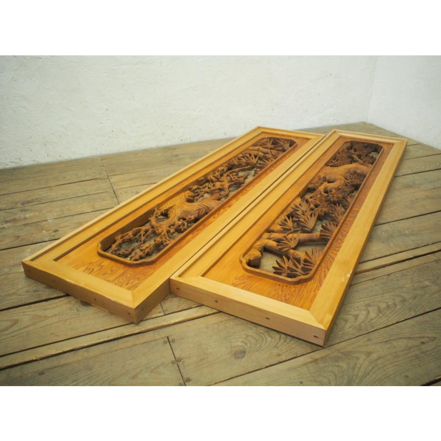 欄間 らんま 2枚セット古民家 アンティーク 表裏両面木彫り