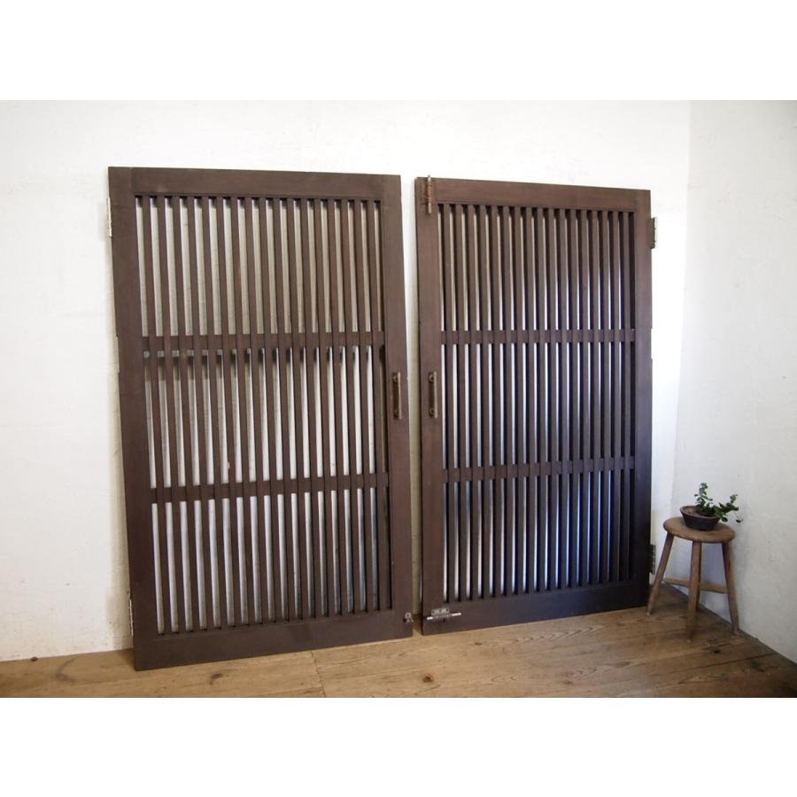 古民家　建具2枚　アンティーク　昭和レトロ アンティーク】昭和レトロ 木製 建具 格子窓 引き戸 ガラス戸 2