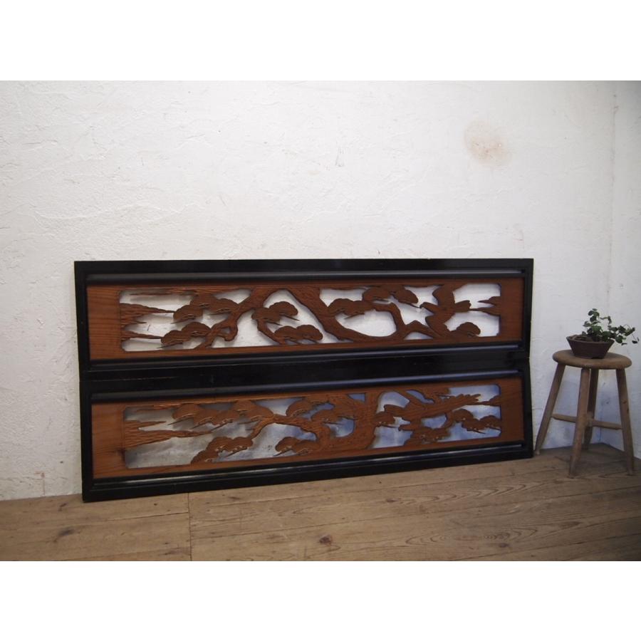 タR212◇【H40cm×W170cm】×2枚◇木彫りデザインのレトロな古い木製欄間  