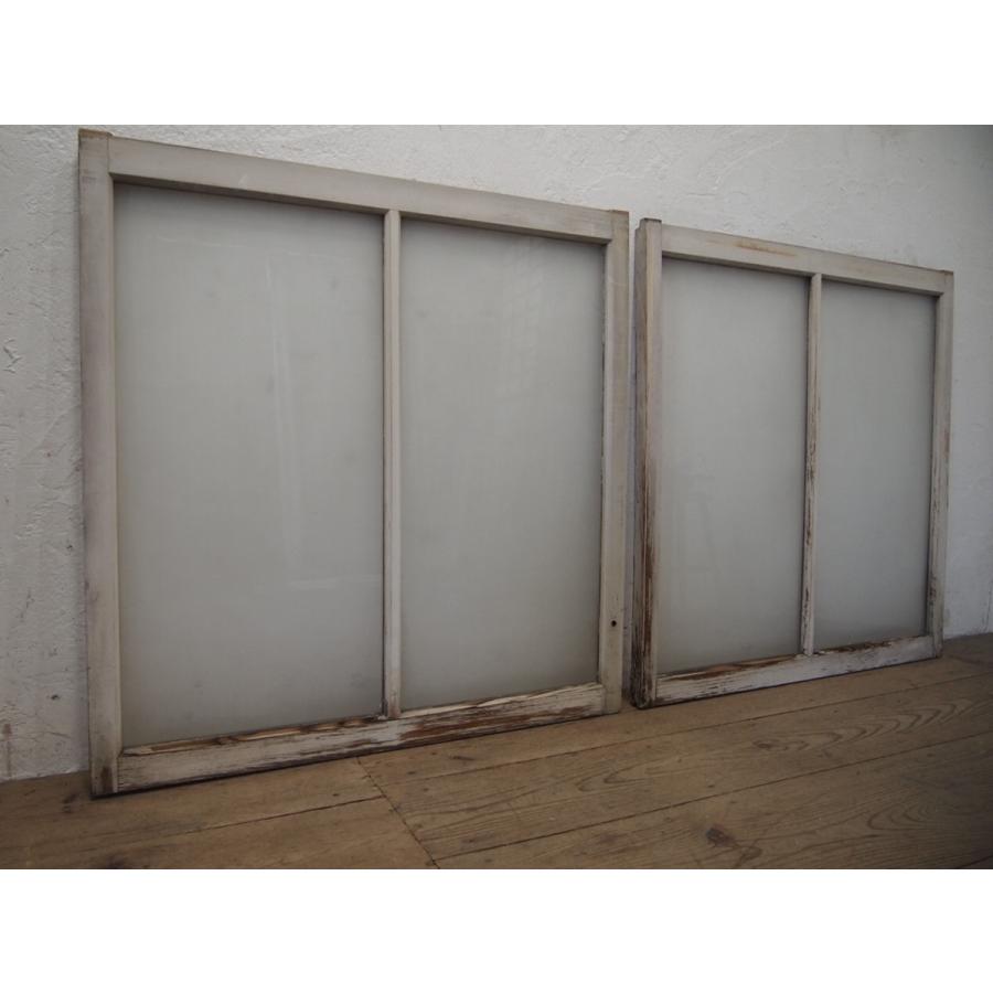 タR246◆(6)×2枚◆可愛い白ペンキの古い木枠ガラス戸◆建具引き戸サッシ窓レトロビンテージK笹1