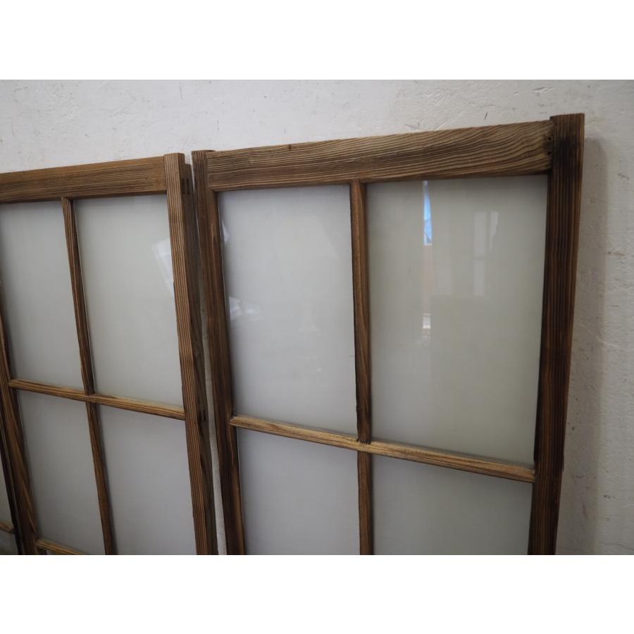 リノベ 木製枠 すりガラス窓 2枚 レトロ 古民具 建具 ビンテージ タS0379◇【H107cm×W56cm】×3枚◇レトロな味わいの古い木枠