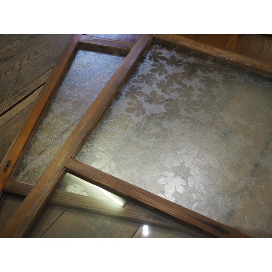 タS0661◇【H177(175)cm×W88,5cm】×2枚◇可愛い紅葉柄の古い木枠ガラス 