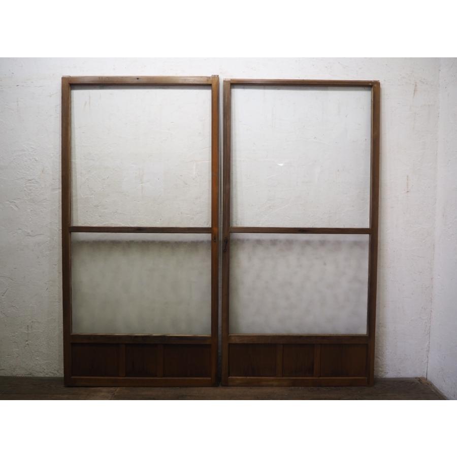 タS0661◇【H177(175)cm×W88,5cm】×2枚◇可愛い紅葉柄の古い木枠ガラス