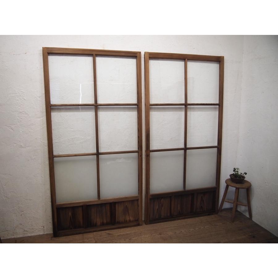 タS482◆(7)×2枚◆アンティーク◆波の強いゆらゆらガラスの古い木製引き戸◆建具ガラス戸サッシ古家具映画撮影M下