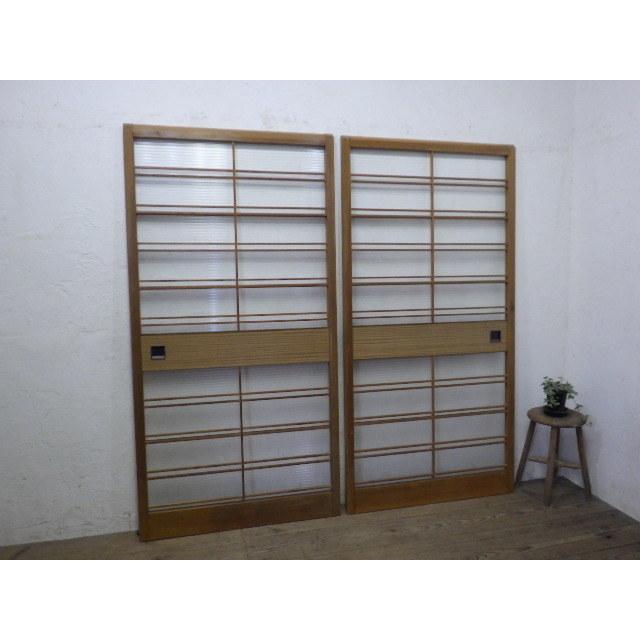 タT825◆(3)×2枚◆可愛いモールガラスの古い木製ガラス戸◆建具 引き戸 サッシ リフォーム レトロL下